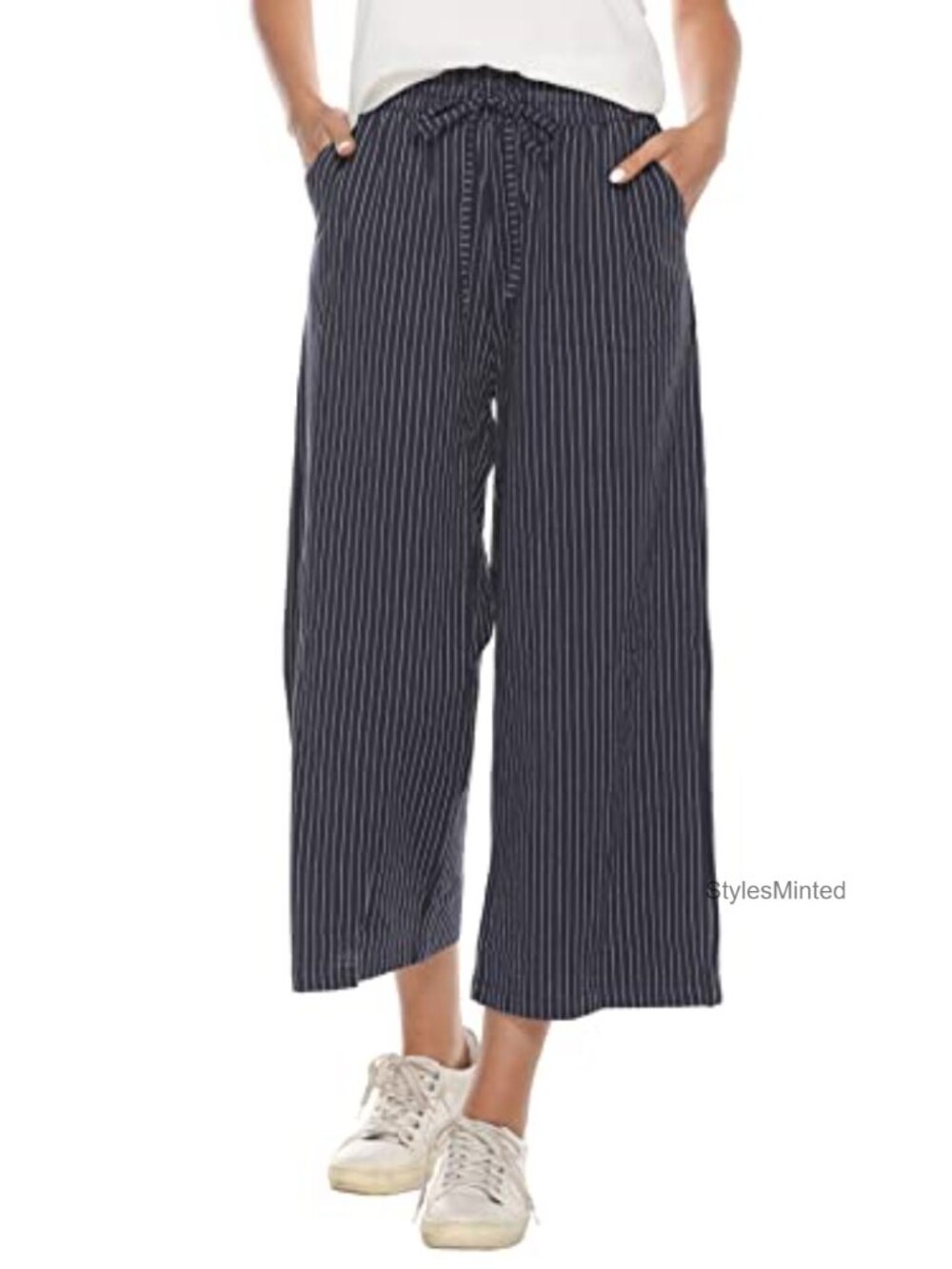Linen Cotton Wide Leg High Waist Drawstring Pants with Pockets